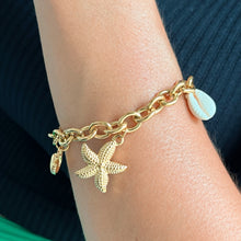 Load image into Gallery viewer, Gold Chain Ocean Multi Charm Bracelet Cowrie Shell Starfish Seashell
