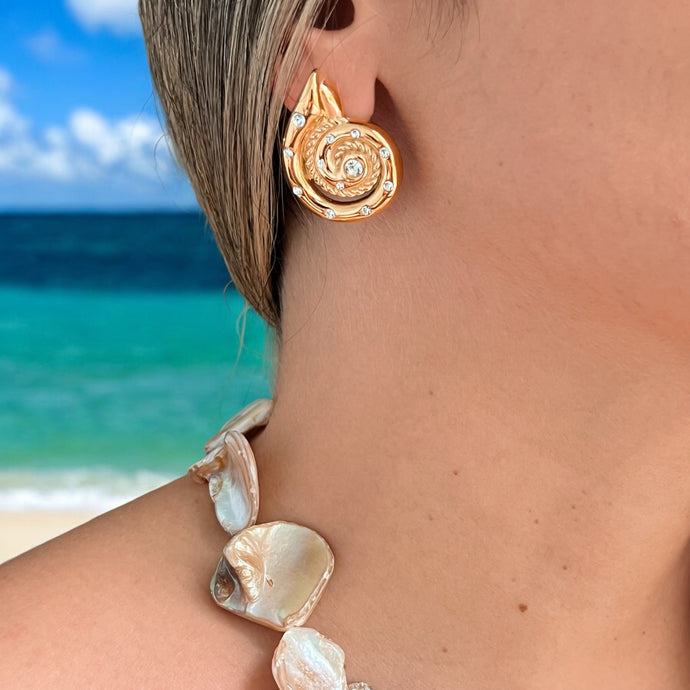 Cz Seashell Earrings Gold Tarnish Free Summer Jewelry 2024 