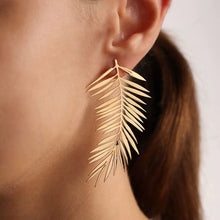 Load image into Gallery viewer, Statement Large Leaf Earrings in 18k gold plating with intricate details
