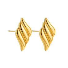 Load image into Gallery viewer, Close-up of statement gold wing earrings with a sleek finish.
