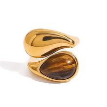 Load image into Gallery viewer, Close-up of the Tiger Eye Statement Ring showcasing the unique stone and gold-plated band
