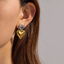 Load image into Gallery viewer, Two Tone Double Heart Earrings with 18k gold and silver plating
