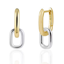 Load image into Gallery viewer, Close-up of Two Tone Link Hoop Earrings showcasing gold and silver links.
File Name: two-tone-link-hoop-earrings-close-up
